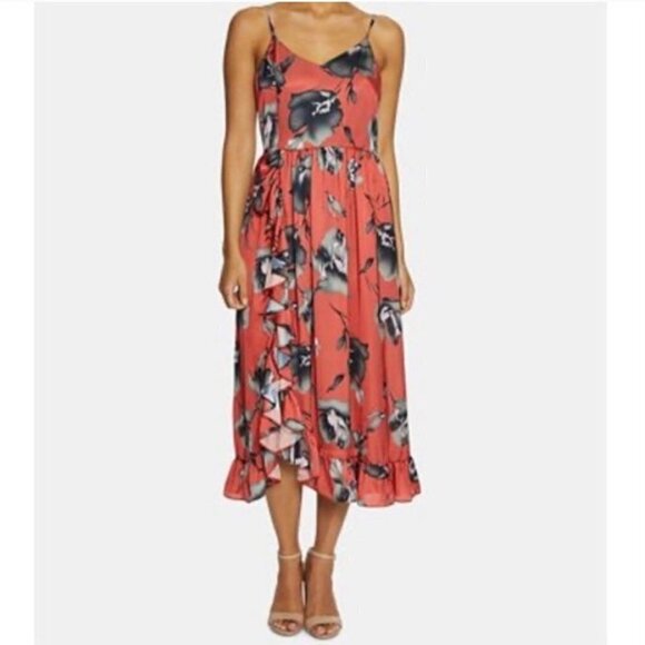 NWT Avec Les Filles Floral Ruffle Midi Dress Sz 2 - Picture 2 of 7